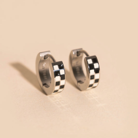 Checkered Chunky Huggie Hoop Earrings
