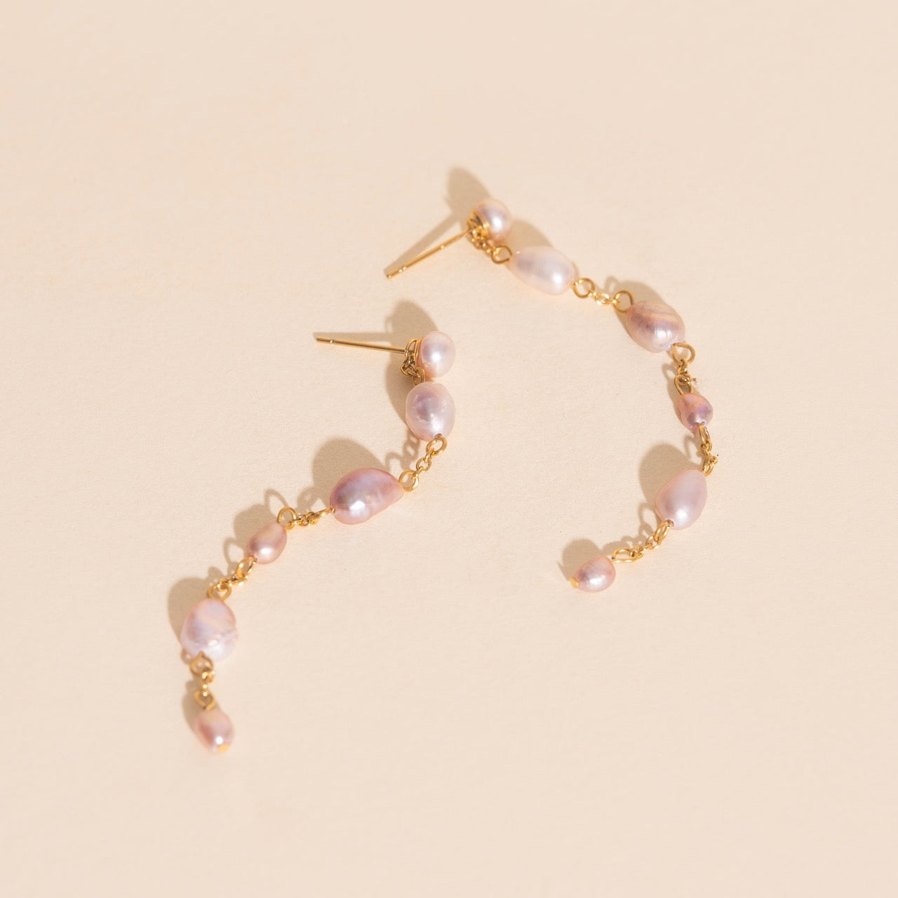 Pearl Dangle Chain Stud Earrings