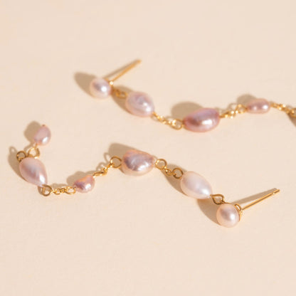 Pearl Dangle Chain Stud Earrings