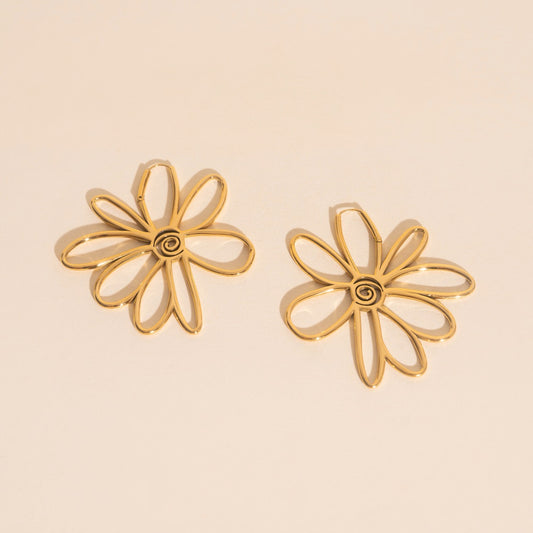 Jumbo Wire Floral Huggie Hoop Earrings