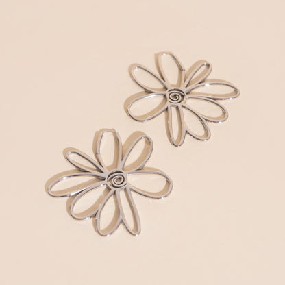 Jumbo Wire Floral Huggie Hoop Earrings