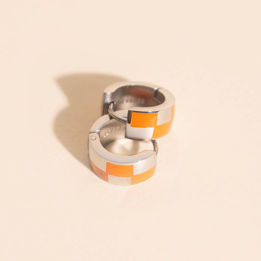 9mm Block Checkered Super Chunky Huggie Hoop Earrings