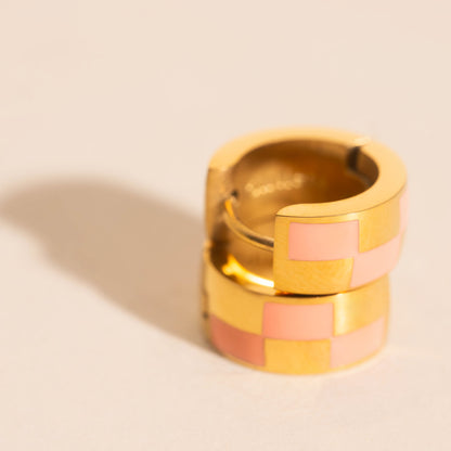 9mm Block Checkered Super Chunky Huggie Hoop Earrings