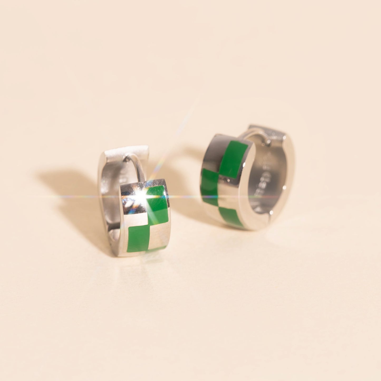 Checkered Rounded Super Chunky Huggie Hoop Earrings