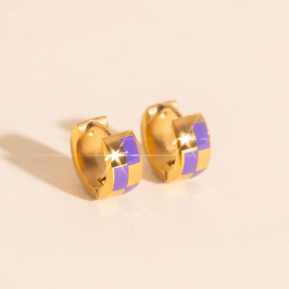 9mm Block Checkered Super Chunky Huggie Hoop Earrings