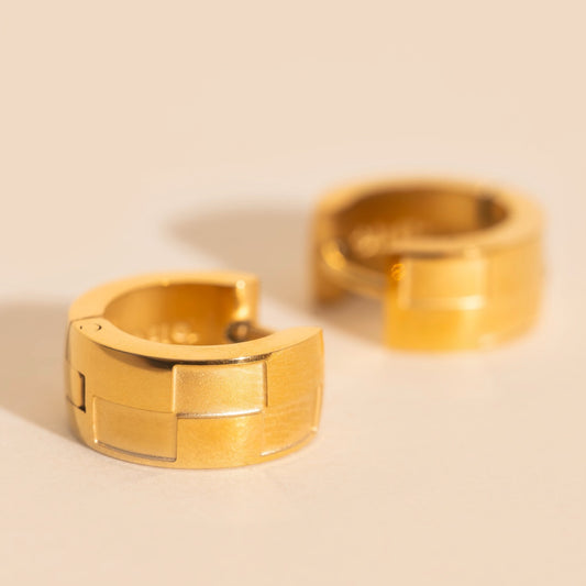 Naked Checkered Rounded Super Chunky Huggie Hoop Earrings