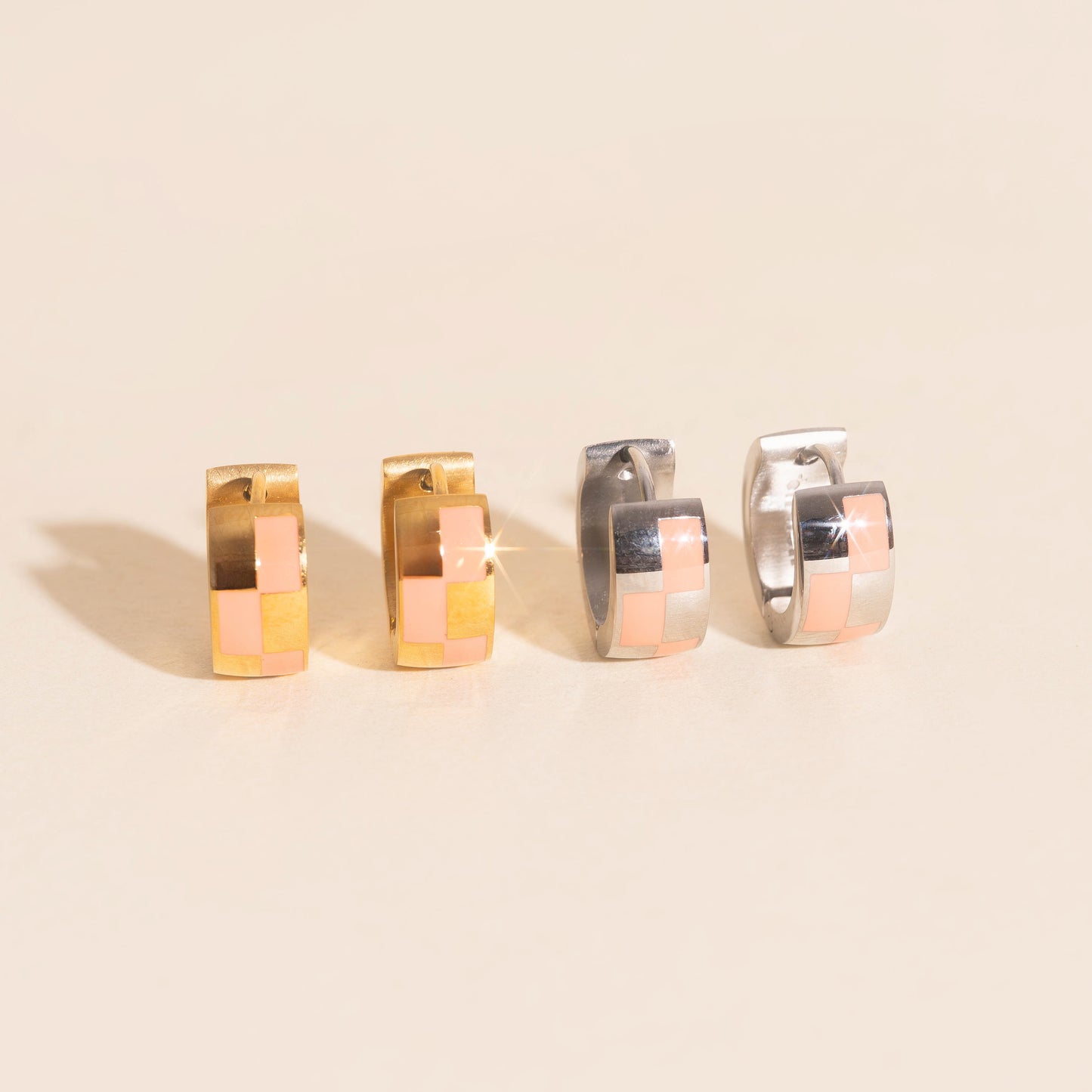 Checkered Rounded Super Chunky Huggie Hoop Earrings