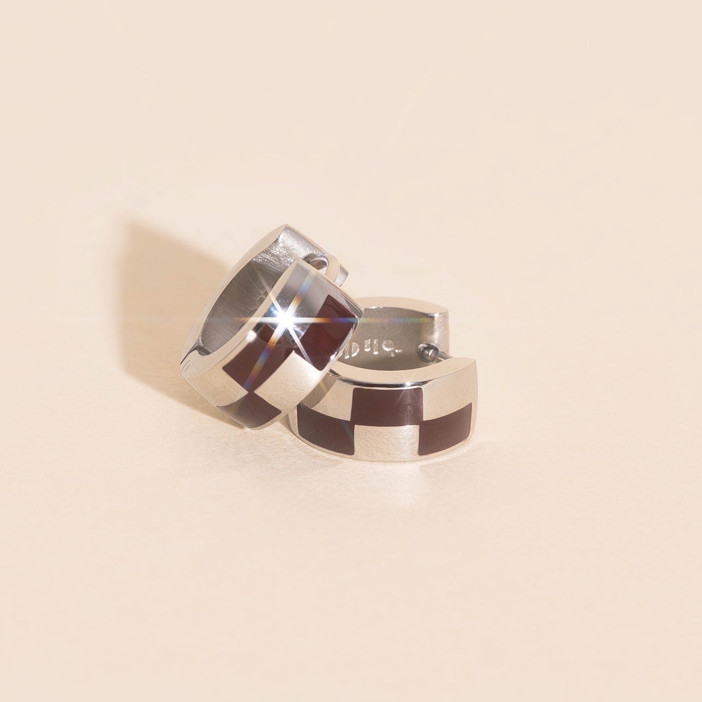Checkered Rounded Super Chunky Huggie Hoop Earrings