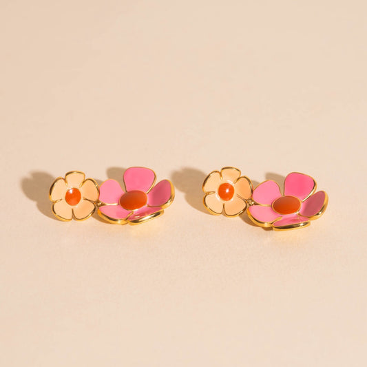 Retro Flower Drop Stud Earrings