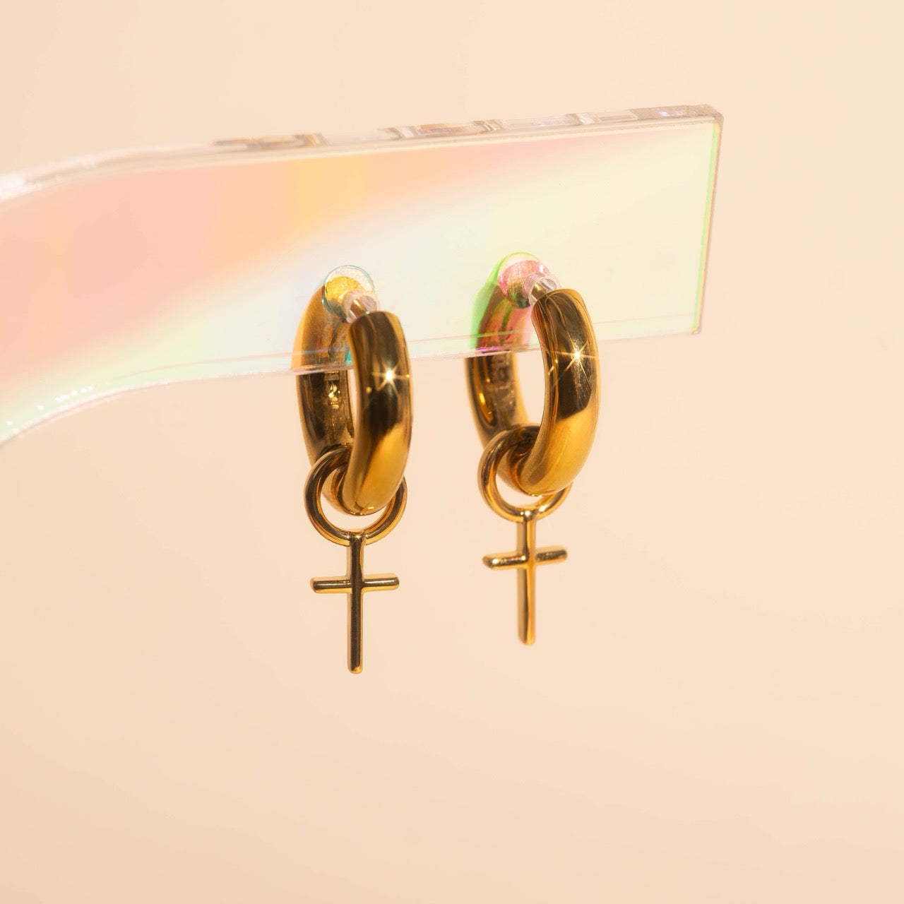 Cross Chunky Huggie Hoop Charms