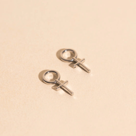 Cross Chunky Huggie Hoop Charms