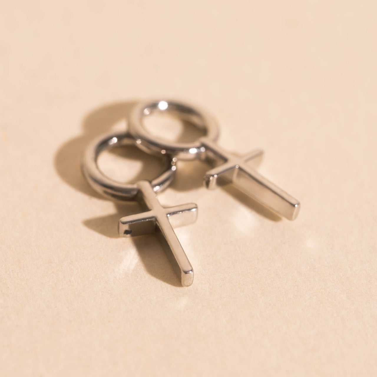 Cross Chunky Huggie Hoop Charms