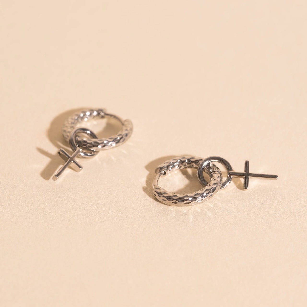 Cross Chunky Huggie Hoop Charms