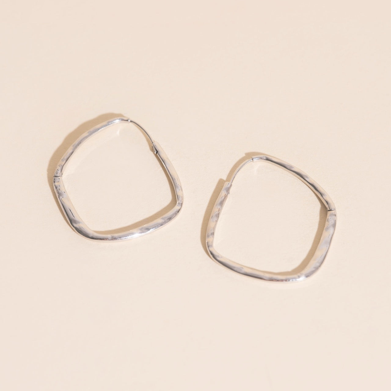 Titanium Hammered Oblong Huggie Hoop Earrings