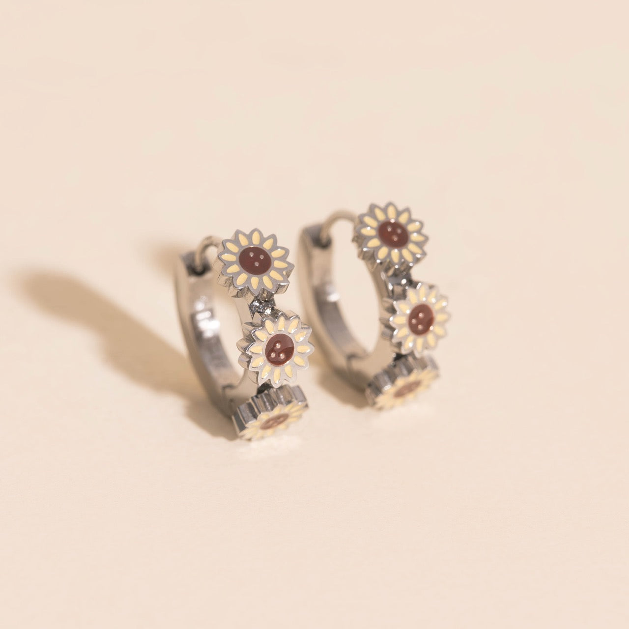 Sunflower 3D Huggie Hoop Earrings