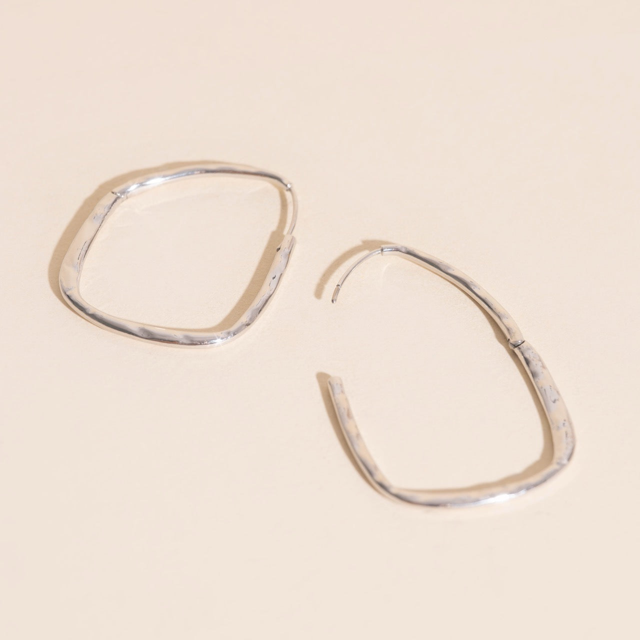 Titanium Hammered Oblong Huggie Hoop Earrings