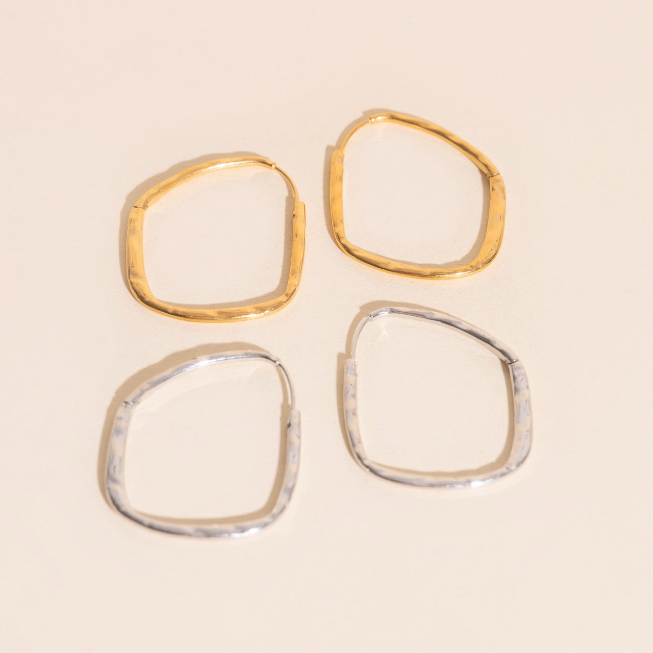 Titanium Hammered Oblong Huggie Hoop Earrings