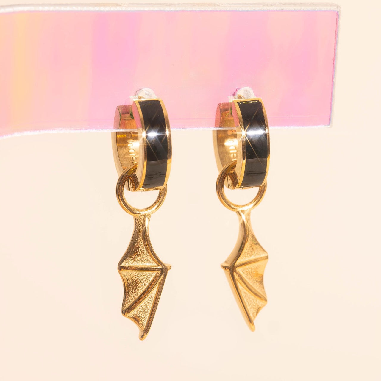 Bat Wing Chunky Huggie Hoop Charms