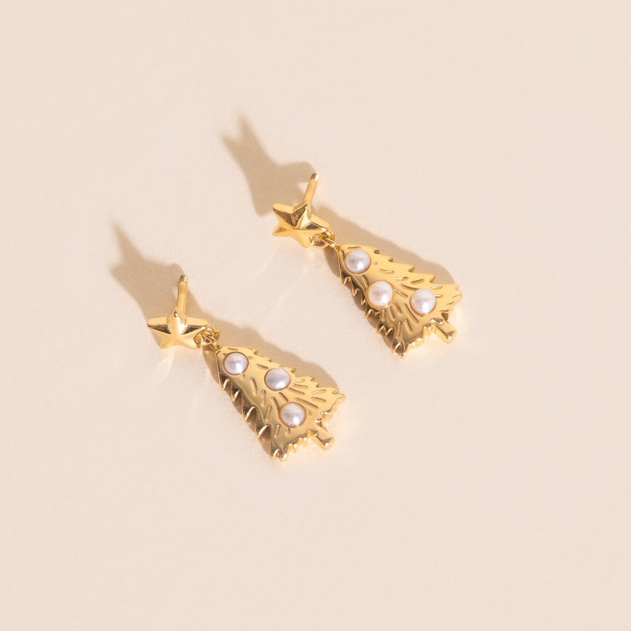 Pearl Christmas Tree Stud Earrings