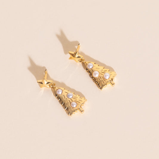 Pearl Christmas Tree Stud Earrings
