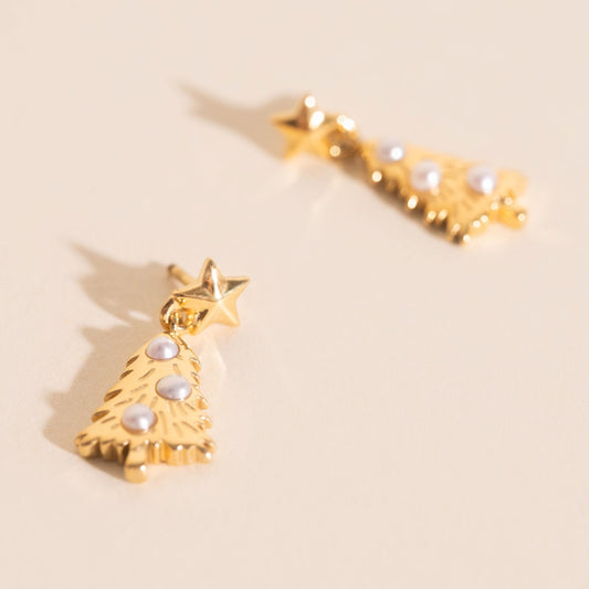 Pearl Christmas Tree Stud Earrings