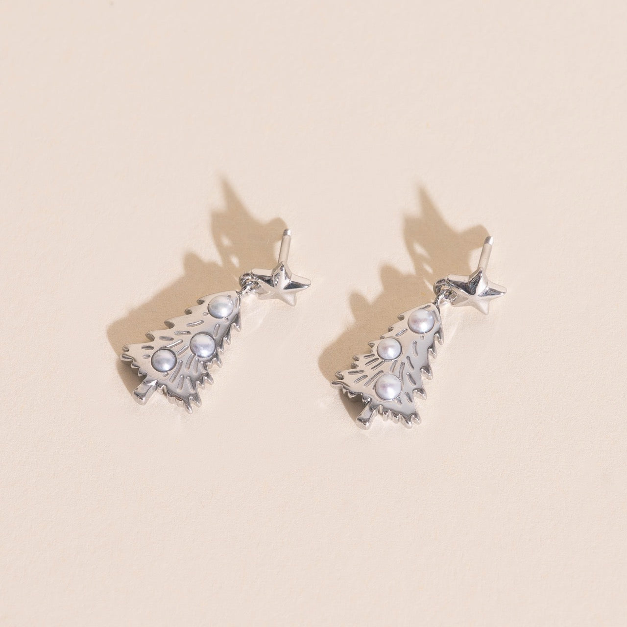 Pearl Christmas Tree Stud Earrings