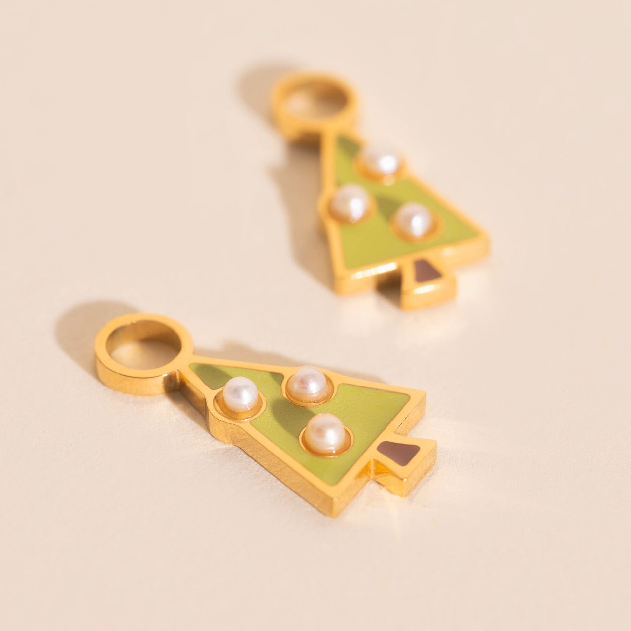 Pearl Christmas Tree Huggie Hoop Charms