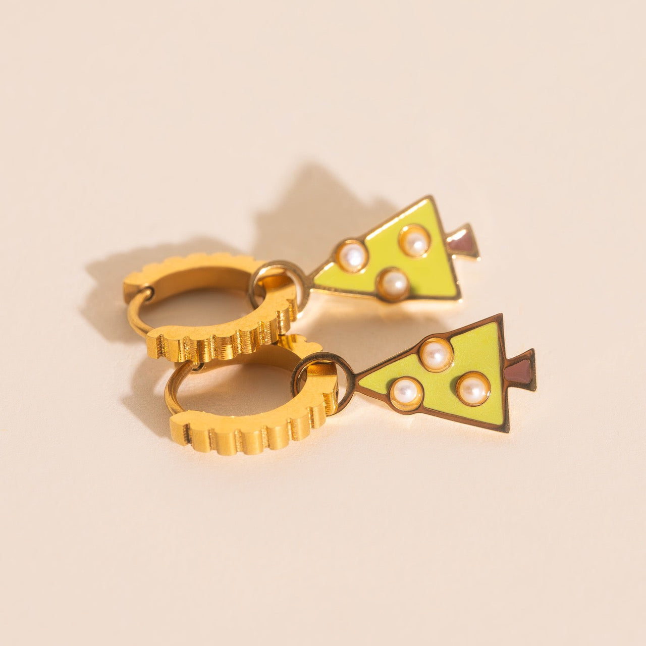 Pearl Christmas Tree Huggie Hoop Charms