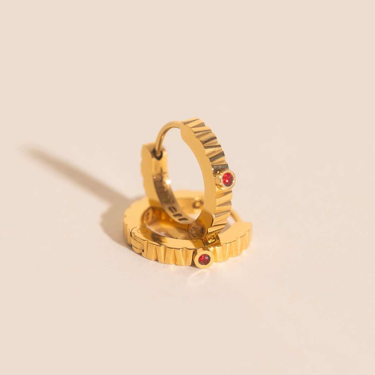 Red Crystal Textured Huggie Hoop Earrings