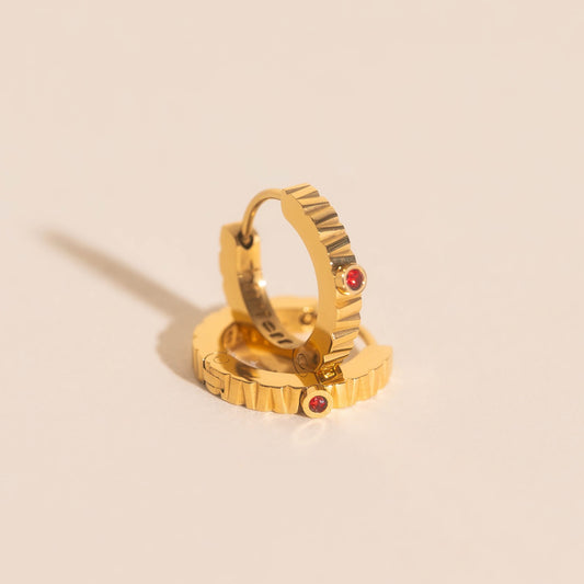 Red Crystal Textured Huggie Hoop Earrings