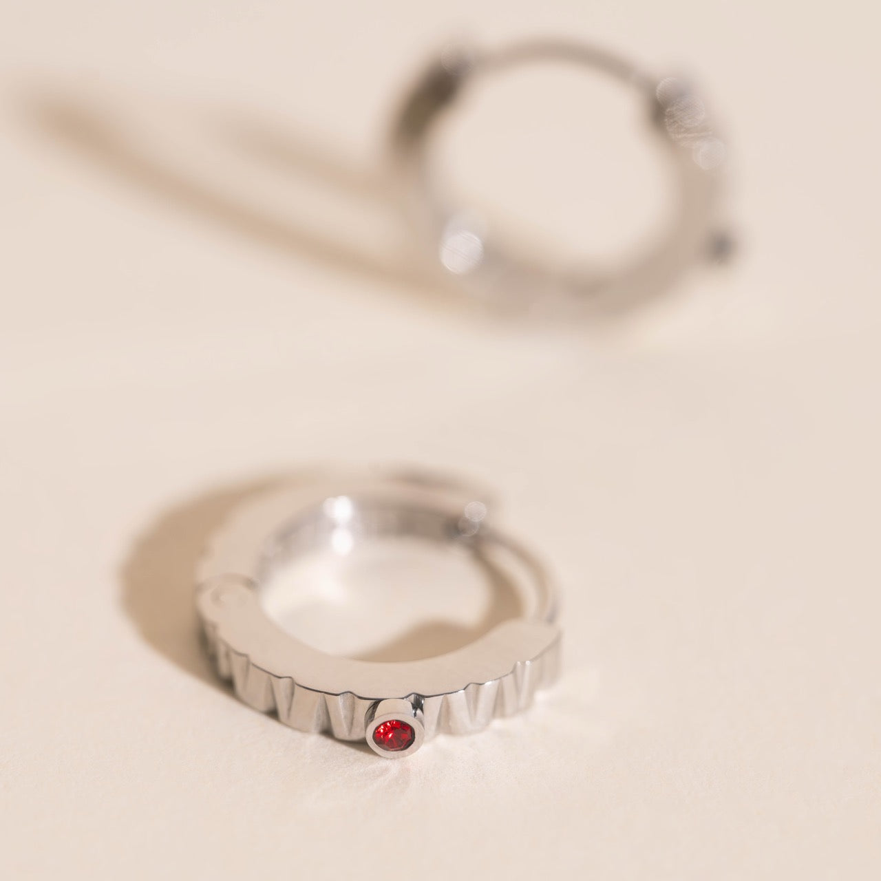 Red Crystal Textured Huggie Hoop Earrings