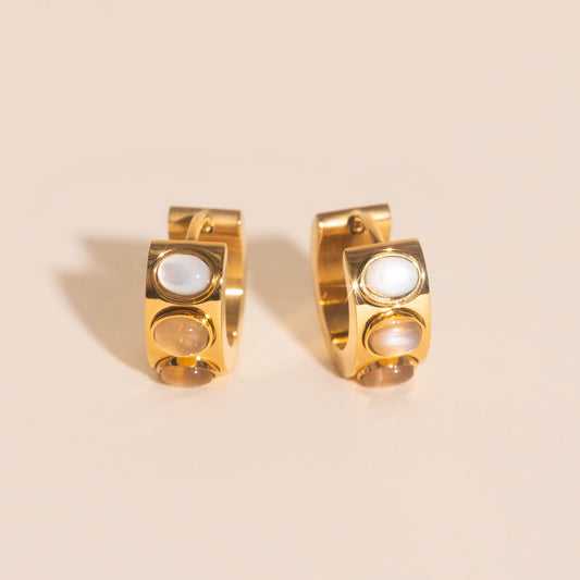 Triple Stone Super Chunky Huggie Hoop Earrings