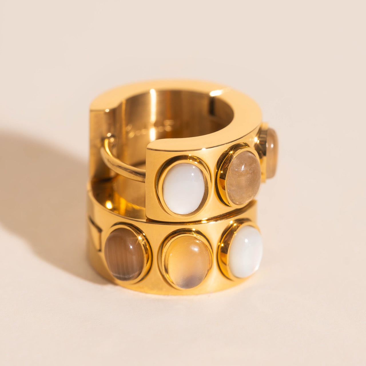 Triple Stone Super Chunky Huggie Hoop Earrings