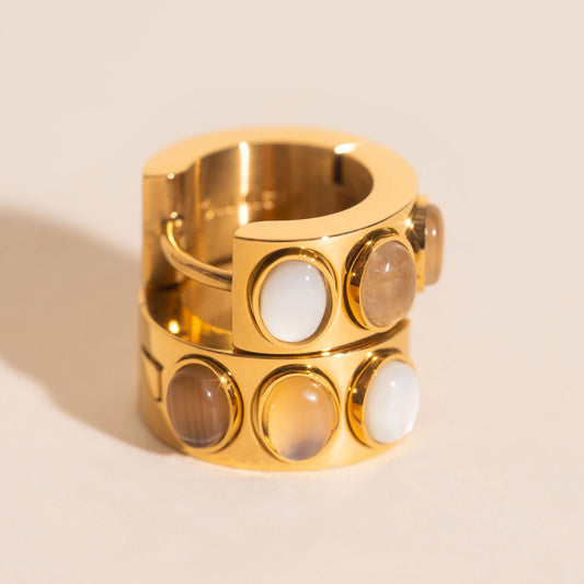 Triple Stone Super Chunky Huggie Hoop Earrings