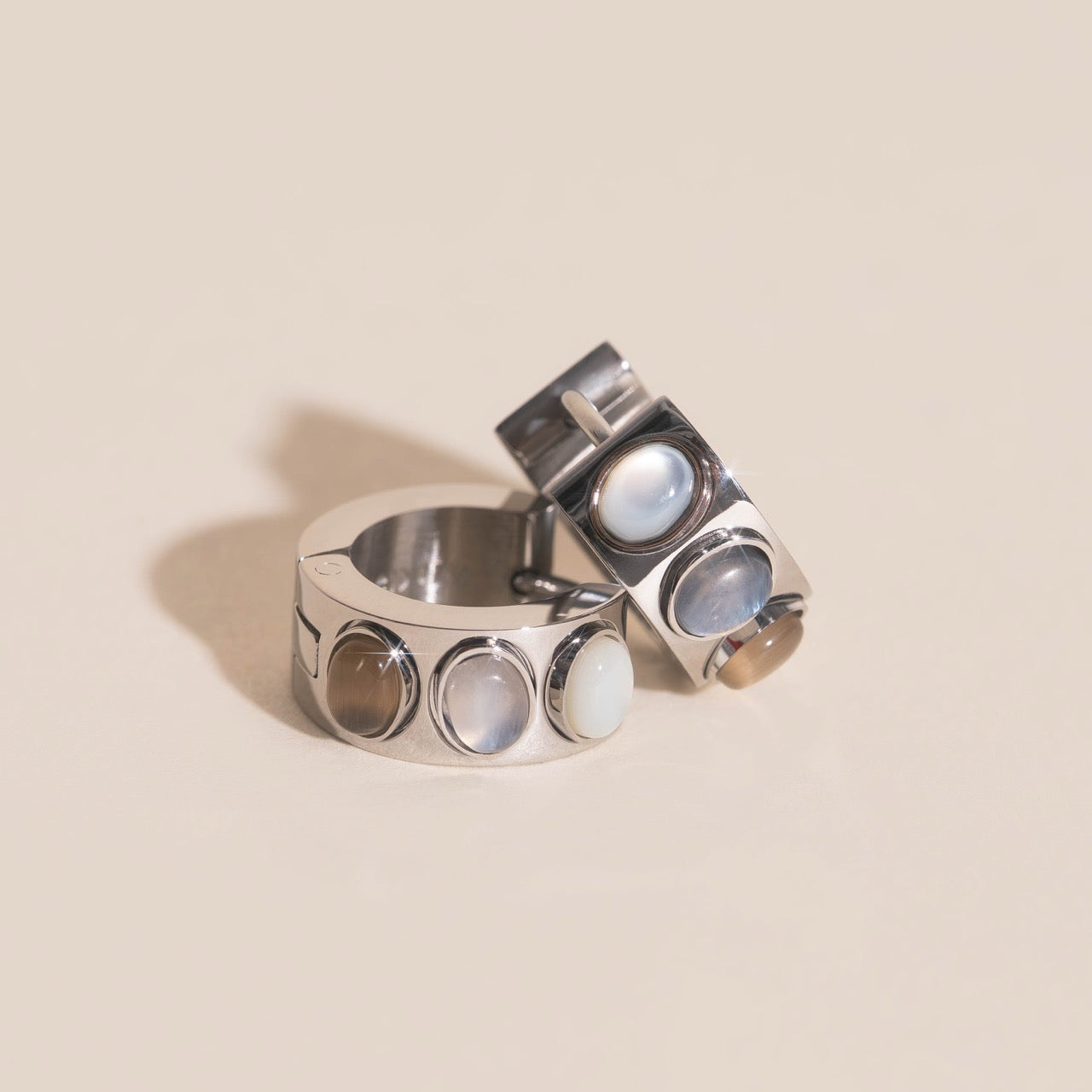 Triple Stone Super Chunky Huggie Hoop Earrings