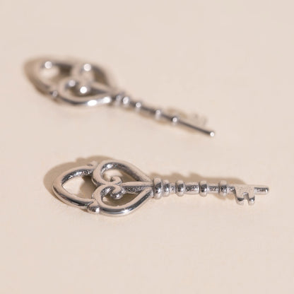 Key Heart Huggie Hoop Charms