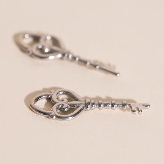Key Heart Huggie Hoop Charms