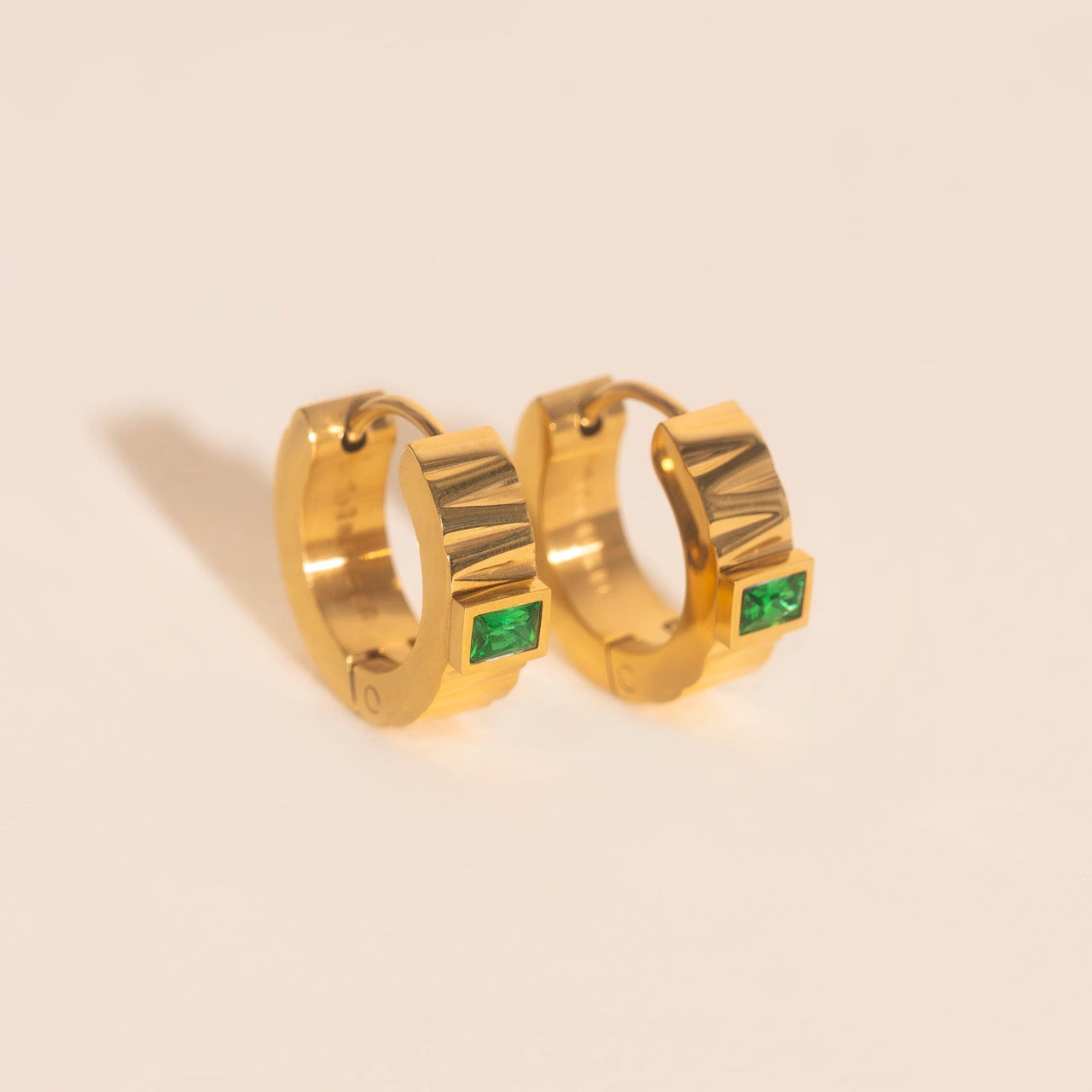 Textured Emerald Crystal Chunky Huggie Hoop Earrings