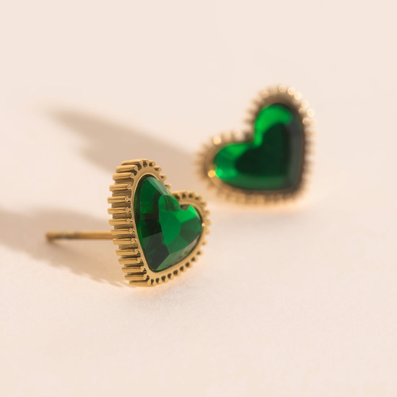 Emerald Heart Stud Earrings