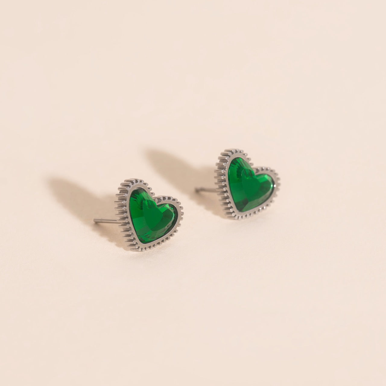 Emerald Heart Stud Earrings