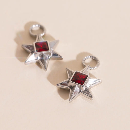 Ruby Star Chunky Huggie Hoop Charms