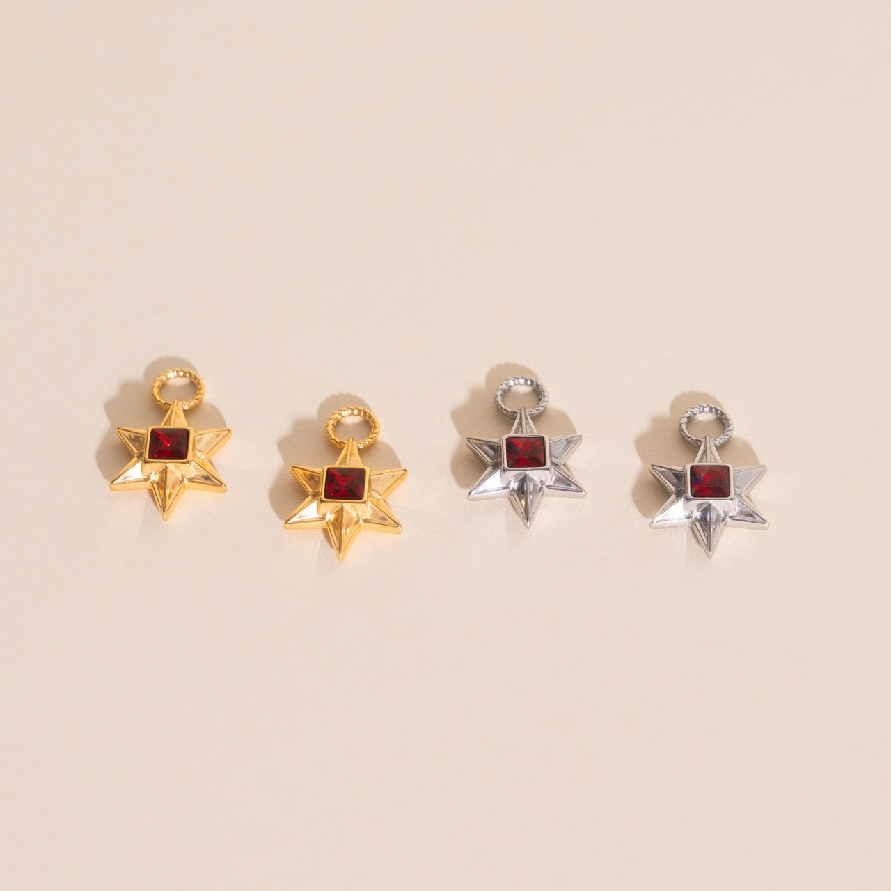 Ruby Star Chunky Huggie Hoop Charms