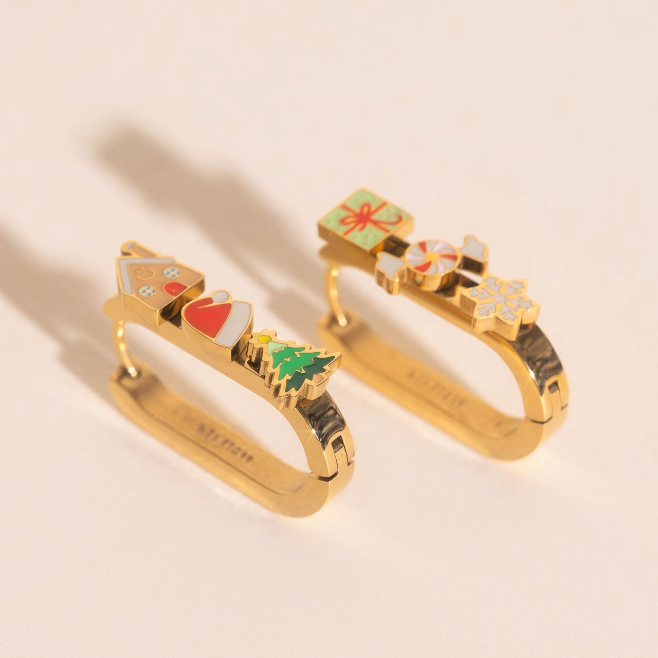 Christmas Oblong 3D Huggie Hoop Earrings