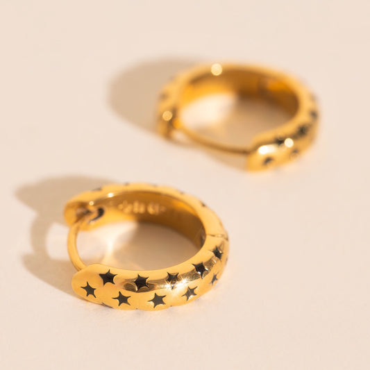Black Star Chunky Huggie Hoop Earrings
