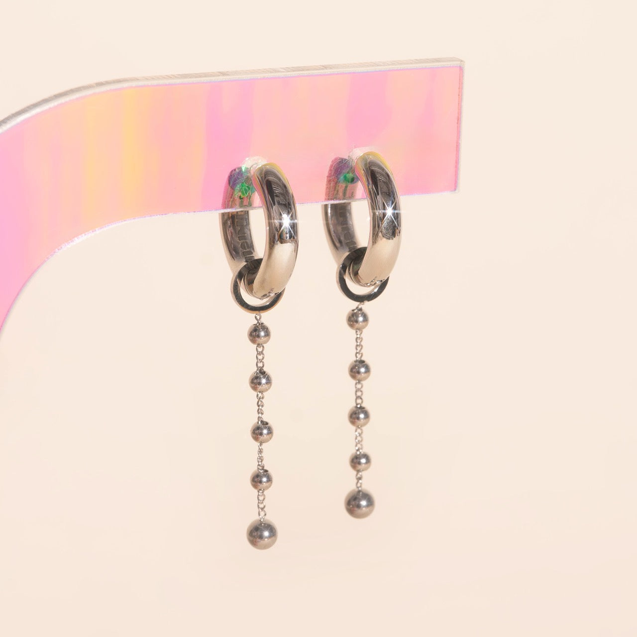 Beaded Metal Chain Chunky Huggie Hoop Charms