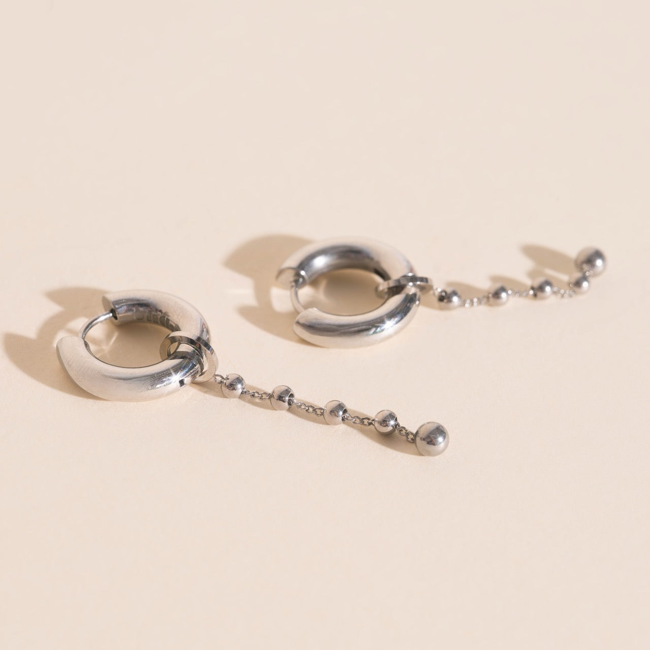Beaded Metal Chain Chunky Huggie Hoop Charms