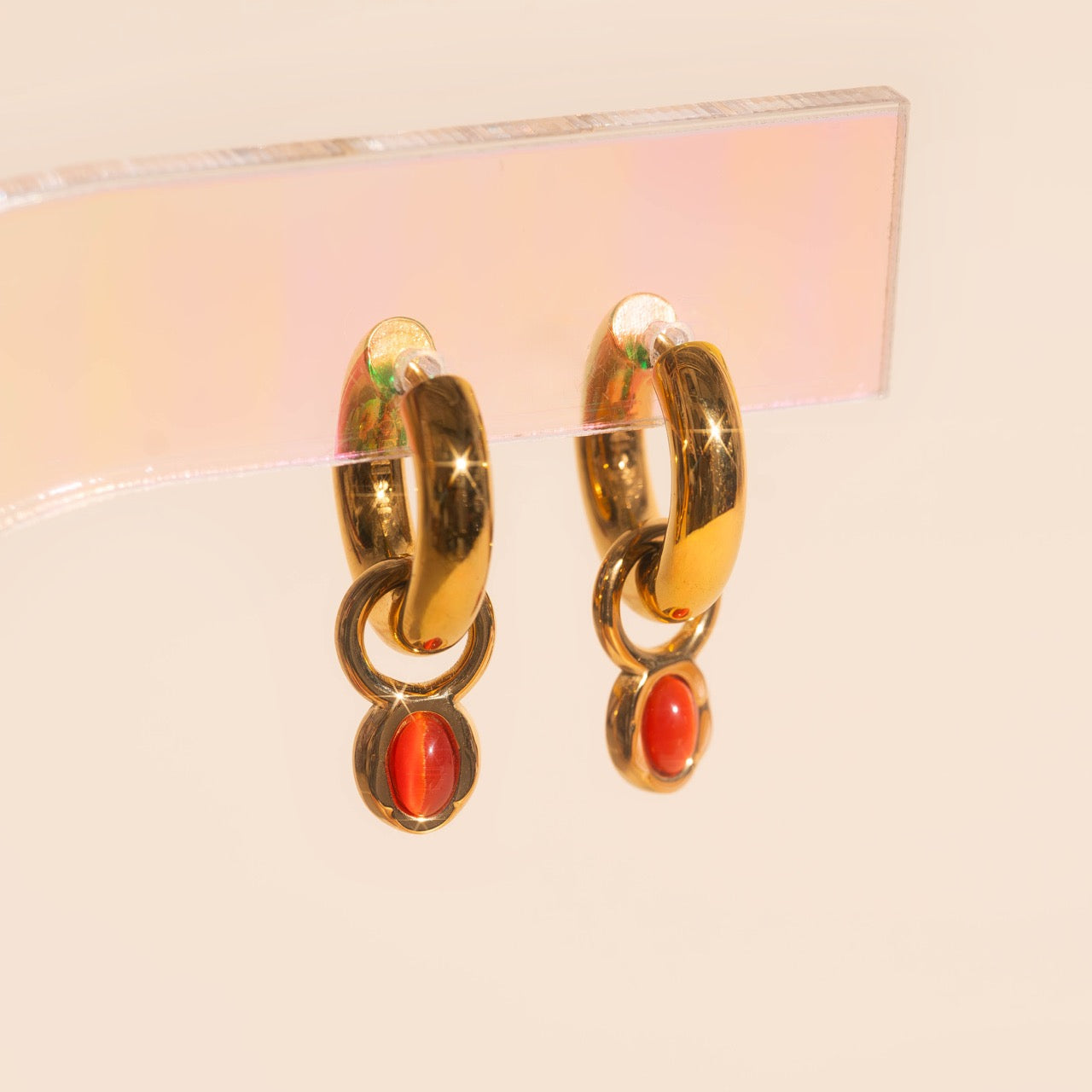 Stone Chunky Huggie Hoop Charms