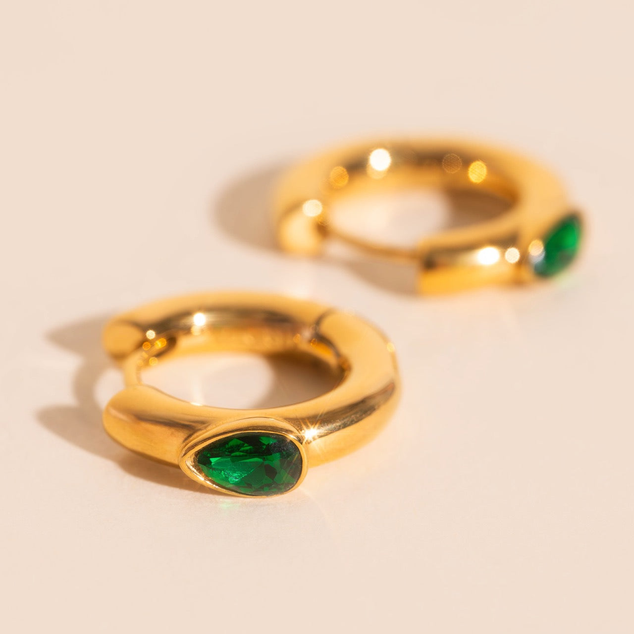 Emerald Chunky Rounded Huggie Hoop Earrings