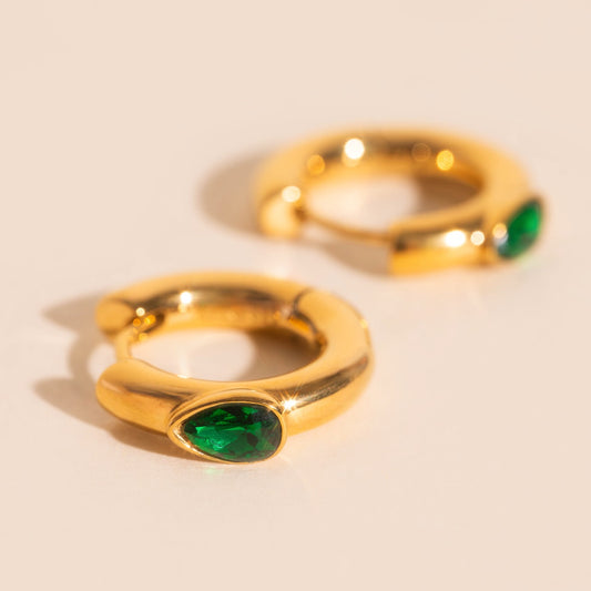 Emerald Chunky Rounded Huggie Hoop Earrings