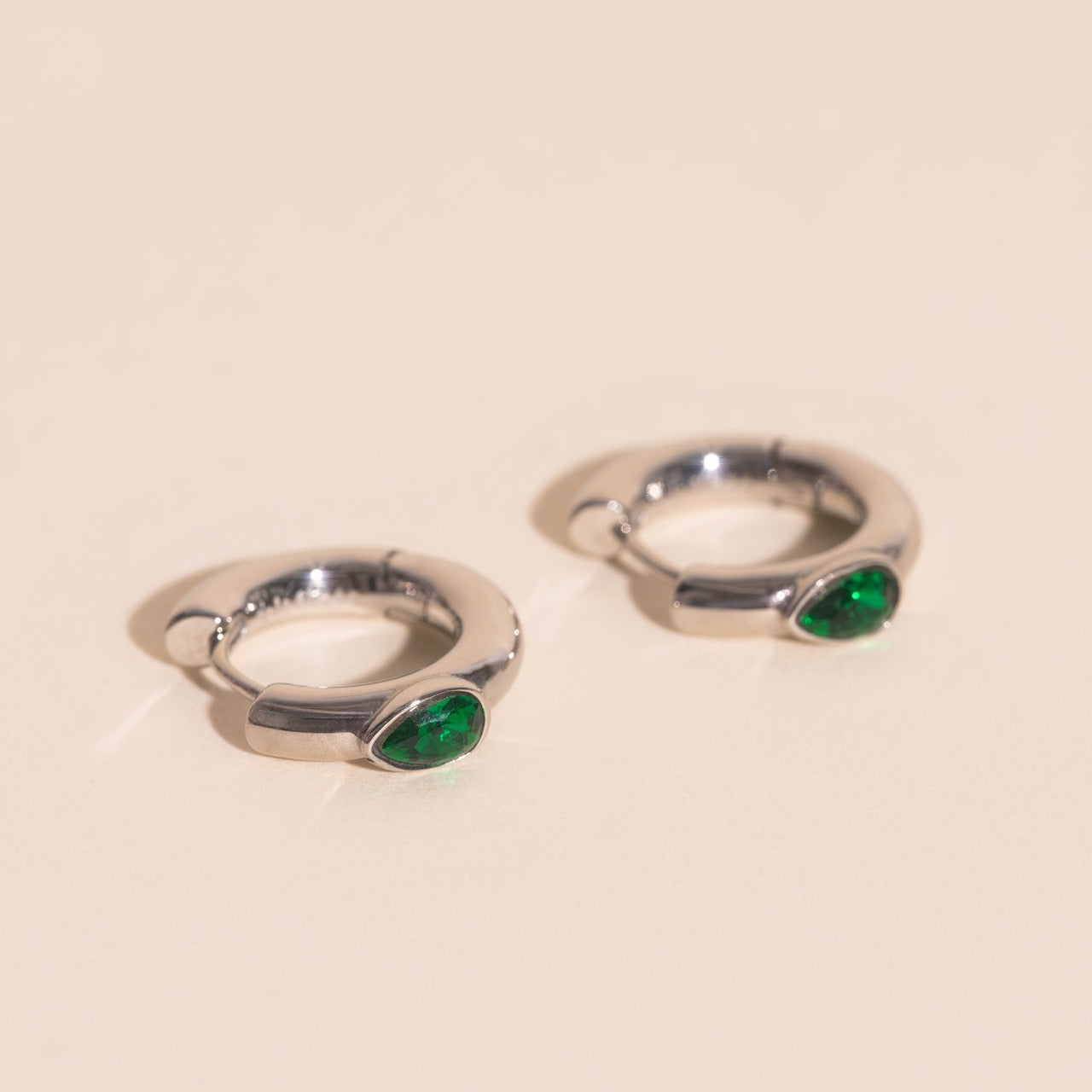 Emerald Chunky Rounded Huggie Hoop Earrings